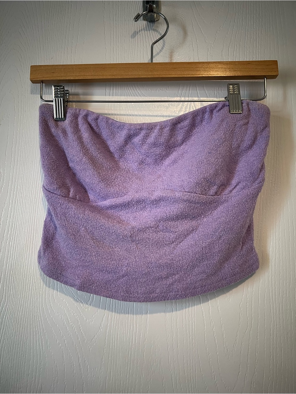 Beige Botany Light Purple Terry Cloth Strapless Crop Top Women Size Small